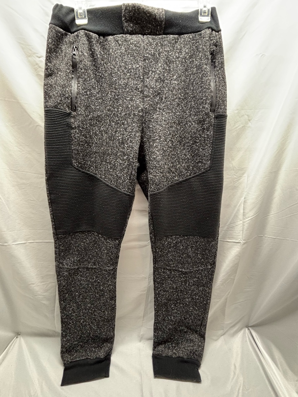 Mecca Mens 2X Knit Panel Sweatpants Black/Gray Joggers Zip Pockets Cuffed Ankles